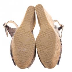 مملوكة مسبقًا Jimmy Choo Embossed Python Praise Slingback Wedge Sandals Size 38.5