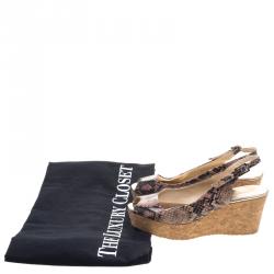 مملوكة مسبقًا Jimmy Choo Embossed Python Praise Slingback Wedge Sandals Size 38.5