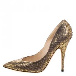 مملوكة مسبقًا Jimmy Choo Bronze Metallic Python Leather Anouk Pointed Toe Pumps Size 40