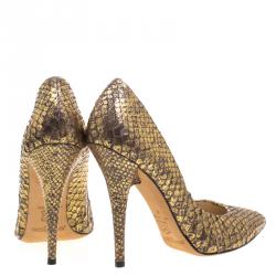 مملوكة مسبقًا Jimmy Choo Bronze Metallic Python Leather Anouk Pointed Toe Pumps Size 40