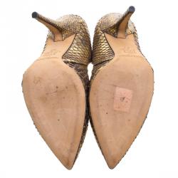 مملوكة مسبقًا Jimmy Choo Bronze Metallic Python Leather Anouk Pointed Toe Pumps Size 40