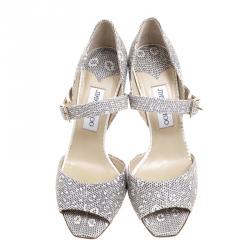 Pre Owned Jimmy Choo Grey Reptile Embossed Leather Lace Mary Jane Pumps Size 39