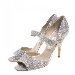 Pre Owned Jimmy Choo Grey Reptile Embossed Leather Lace Mary Jane Pumps Size 39