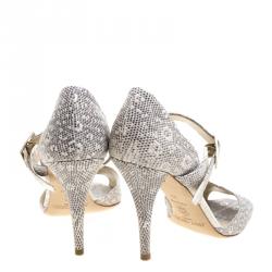 Pre Owned Jimmy Choo Grey Reptile Embossed Leather Lace Mary Jane Pumps Size 39