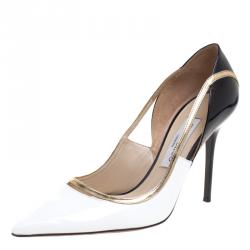 مملوكة مسبقًا حذاء كعب عالي جيمي تشو فيرو جلد مونوكرومي لامع مقدمة مدببة مقاس 39