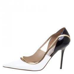 مملوكة مسبقًا حذاء كعب عالي جيمي تشو فيرو جلد مونوكرومي لامع مقدمة مدببة مقاس 39