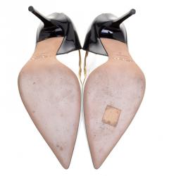 مملوكة مسبقًا حذاء كعب عالي جيمي تشو فيرو جلد مونوكرومي لامع مقدمة مدببة مقاس 39