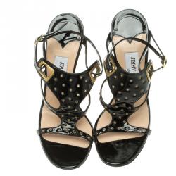 Pre Owned Jimmy Choo Black Eyelet Embellished Patent Leather Proud Strappy Sandals Size 35.5