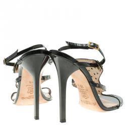 Pre Owned Jimmy Choo Black Eyelet Embellished Patent Leather Proud Strappy Sandals Size 35.5