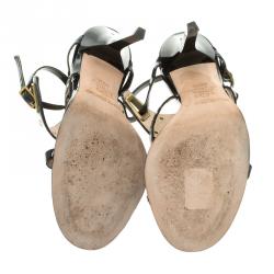 Pre Owned Jimmy Choo Black Eyelet Embellished Patent Leather Proud Strappy Sandals Size 35.5