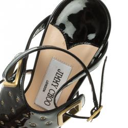 Pre Owned Jimmy Choo Black Eyelet Embellished Patent Leather Proud Strappy Sandals Size 35.5