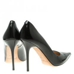 مملوكة مسبقًا حذاء كعب عالي جيمي تشو آنوك جلد أسود لامع مقدمة مدببة مقاس 38