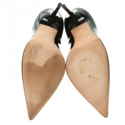 مملوكة مسبقًا حذاء كعب عالي جيمي تشو آنوك جلد أسود لامع مقدمة مدببة مقاس 38