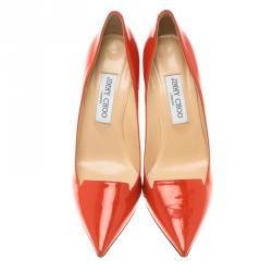 Pre Owned Jimmy Choo Orange Patent Leather Avril Pointed Toe Pumps Size 39