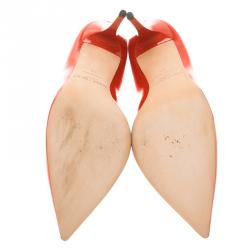 Pre Owned Jimmy Choo Orange Patent Leather Avril Pointed Toe Pumps Size 39