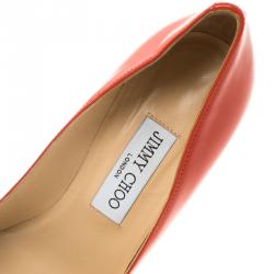 Pre Owned Jimmy Choo Orange Patent Leather Avril Pointed Toe Pumps Size 39