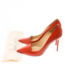 Pre Owned Jimmy Choo Orange Patent Leather Avril Pointed Toe Pumps Size 39