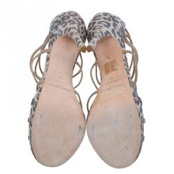 Pre Owned Jimmy Choo Metallic Beige and Leopard Suede Florida Sandals Size 40