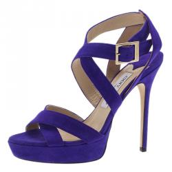 مملوكة مسبقًا Jimmy Choo Purple Suede Vamp Platform Sandals Size 37