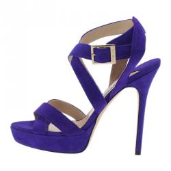 مملوكة مسبقًا Jimmy Choo Purple Suede Vamp Platform Sandals Size 37