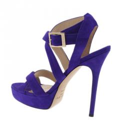 مملوكة مسبقًا Jimmy Choo Purple Suede Vamp Platform Sandals Size 37