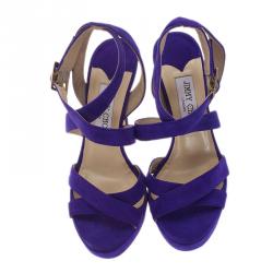 مملوكة مسبقًا Jimmy Choo Purple Suede Vamp Platform Sandals Size 37