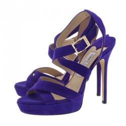 مملوكة مسبقًا Jimmy Choo Purple Suede Vamp Platform Sandals Size 37