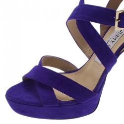 مملوكة مسبقًا Jimmy Choo Purple Suede Vamp Platform Sandals Size 37
