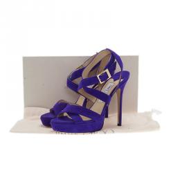 مملوكة مسبقًا Jimmy Choo Purple Suede Vamp Platform Sandals Size 37