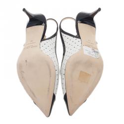 Pre Owned صندل جيمي تشو دوتش بحزام خلفي جلد مرصع أسود وأبيض مقاس 38