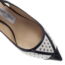 Pre Owned صندل جيمي تشو دوتش بحزام خلفي جلد مرصع أسود وأبيض مقاس 38