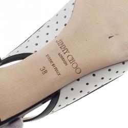 Pre Owned صندل جيمي تشو دوتش بحزام خلفي جلد مرصع أسود وأبيض مقاس 38