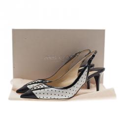 Pre Owned صندل جيمي تشو دوتش بحزام خلفي جلد مرصع أسود وأبيض مقاس 38