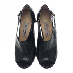 مملوكة مسبقًا Jimmy Choo Black Leather Peep Toe Ankle Booties Size 37.5