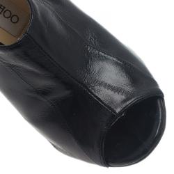 مملوكة مسبقًا Jimmy Choo Black Leather Peep Toe Ankle Booties Size 37.5