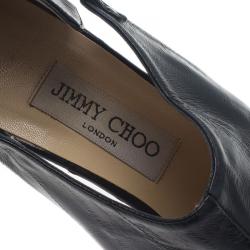 مملوكة مسبقًا Jimmy Choo Black Leather Peep Toe Ankle Booties Size 37.5