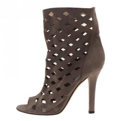 Pre Owned Jimmy Choo Grey Suede Reese Cutout Ankle Boots Size 40.5