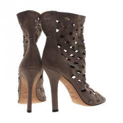 Pre Owned Jimmy Choo Grey Suede Reese Cutout Ankle Boots Size 40.5