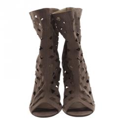 Pre Owned Jimmy Choo Grey Suede Reese Cutout Ankle Boots Size 40.5