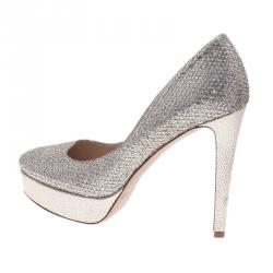 Pre Owned Jimmy Choo Silver Glitter Eros Platform Pumps Size 37