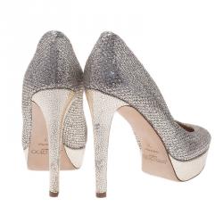 Pre Owned Jimmy Choo Silver Glitter Eros Platform Pumps Size 37