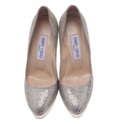 Pre Owned Jimmy Choo Silver Glitter Eros Platform Pumps Size 37