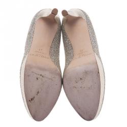 Pre Owned Jimmy Choo Silver Glitter Eros Platform Pumps Size 37