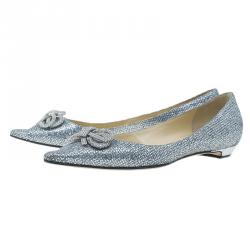 Pre Owned Jimmy Choo Glitter and Crystal Raquelle Bow Ballet Flats Size 38