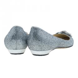 Pre Owned Jimmy Choo Glitter and Crystal Raquelle Bow Ballet Flats Size 38