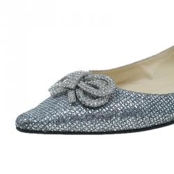 Pre Owned Jimmy Choo Glitter and Crystal Raquelle Bow Ballet Flats Size 38