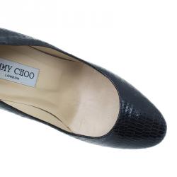 Jimmy Choo Black Lizard Embossed Cosmic Platform Pumps Size 38