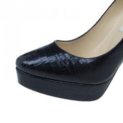 Jimmy Choo Black Lizard Embossed Cosmic Platform Pumps Size 38