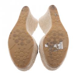 Pre Owned Jimmy Choo Metallic Gold Leather and Espadrille Perfume Wedge Slides Size 38