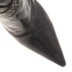 Pre Owned Jimmy Choo Black Leather Grommet Strap and Chain Detail Ankle Boots Size 38.5